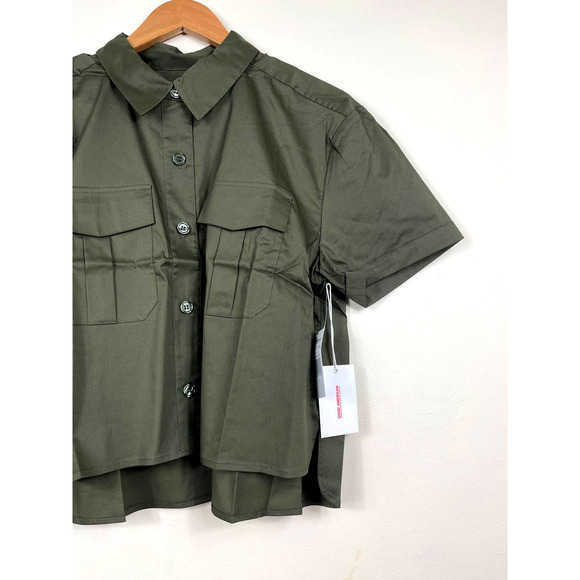 New Good American The Crop Shirt in Sage - Picture 5 of 10